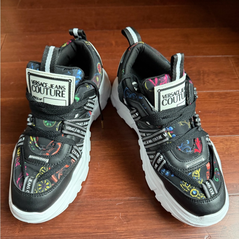 Versace Jeans Collection Black Multi-Color Logo Chunky Sneakers